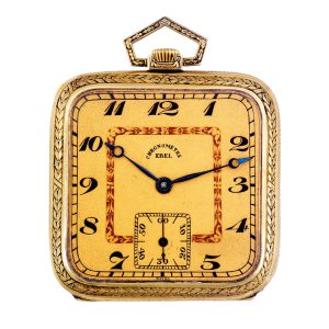 Square Swiss gold and champlevé enamel lever Circa 1925