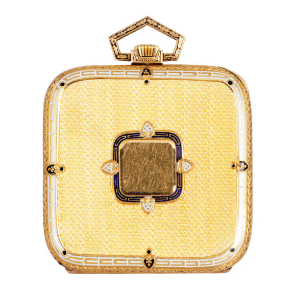 Square Swiss gold and champlevé enamel lever Circa 1925 Square Swiss gold and champlevé enamel lever Circa 1925