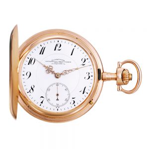 German 14K rose gold hunting cased keyless watch circa 1910