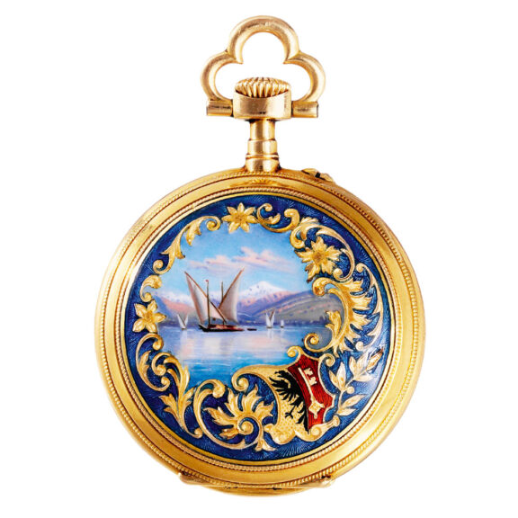 Swiss rose gold and enamel lever pendant watch Circa 1896