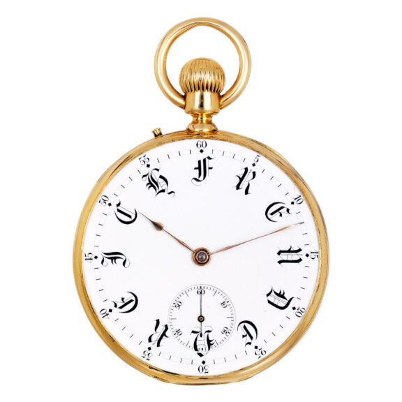 Swiss 18K gold open faced cylinder pocket watch Circa 1870
