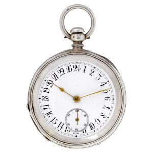 Fine Swiss silver cylinder watch with 24-hour dial Circa 1860
