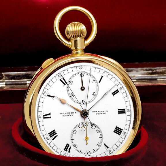Swiss gold split-seconds chronograph with register Circa 1924
