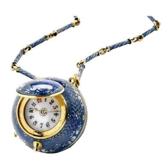 Swiss ball form pendant watch with matching chain Circa 1900