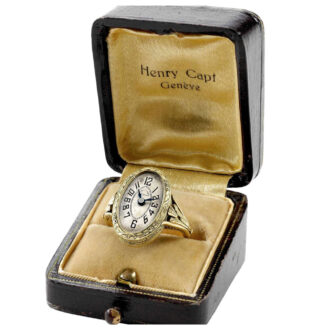Swiss 18K gold oval lever Art Nouveau ring watch Circa 1910