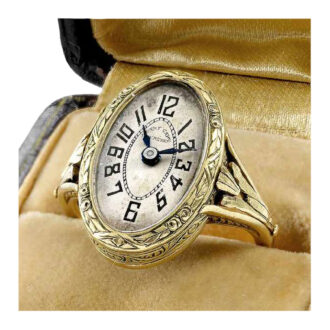Swiss 18K gold oval lever Art Nouveau ring watch Circa 1910