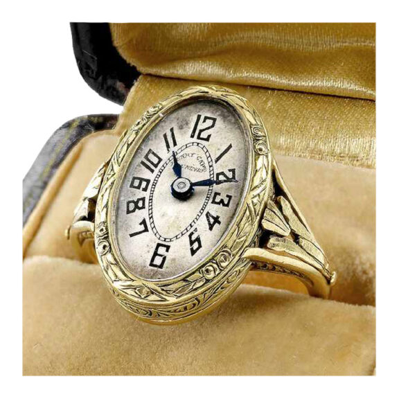 Swiss 18K gold oval lever Art Nouveau ring watch Circa 1910
