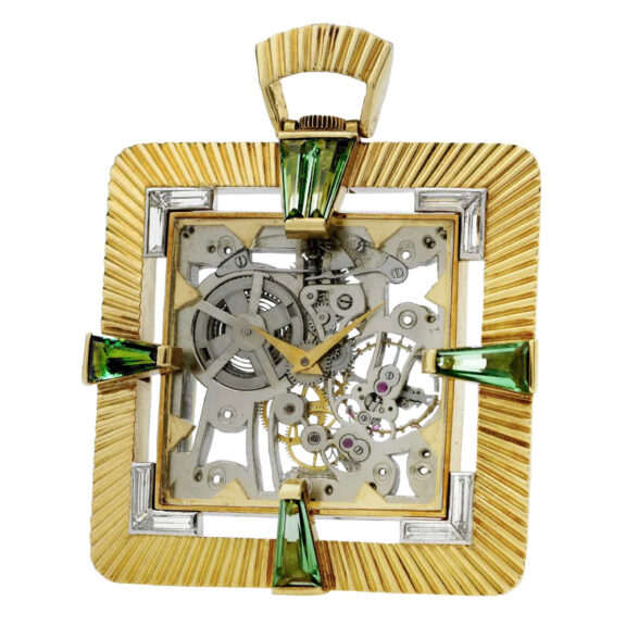 Unusual Swiss gold skeletonized pendant watch Circa 1935
