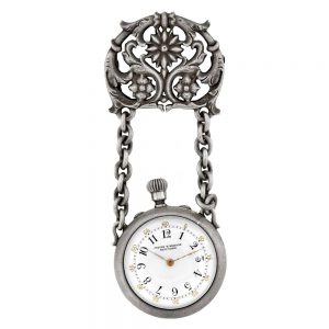 Unusual Swiss silver fob watch with decorative bow Circa 1883