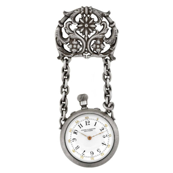 Unusual Swiss silver fob watch with decorative bow Circa 1883