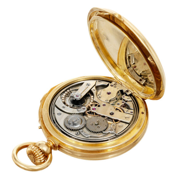 Swiss gold hunting cased complicated lever watch Circa 1870 Swiss gold hunting cased complicated lever watch Circa 1870