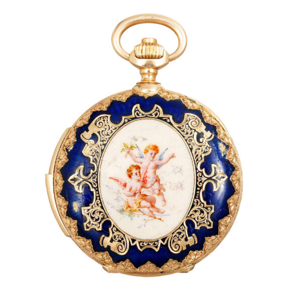 Swiss rose gold and enamel repeating lever watch Circa 1900 Swiss rose gold and enamel repeating lever watch Circa 1900