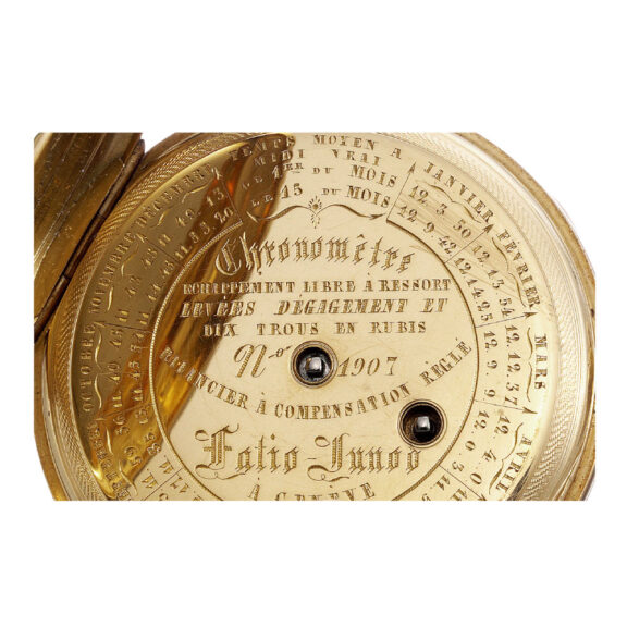 Swiss gold chronometer with equation of time chart Circa 1860 Swiss gold chronometer with equation of time chart Circa 1860