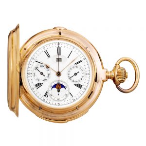 Swiss gold hunting cased complicated lever watch Circa 1890
