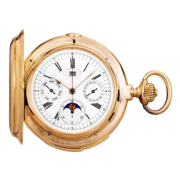 Swiss gold hunting cased complicated lever watch Circa 1890