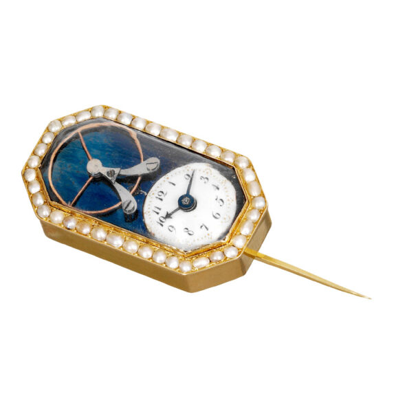 Swiss pearl-set oblong octagonal brooch watch Circa 1820