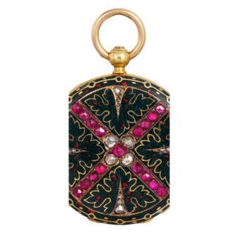 French gold, enamel, ruby and diamond set cylinder Circa 1860