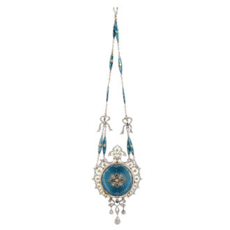 Elegant Swiss pendant watch with matching chain Circa 1908