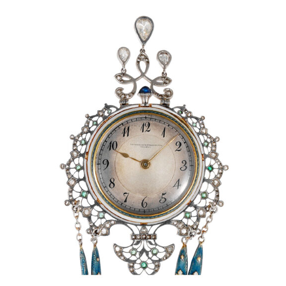Elegant Swiss pendant watch with matching chain Circa 1908 Elegant Swiss pendant watch with matching chain Circa 1908