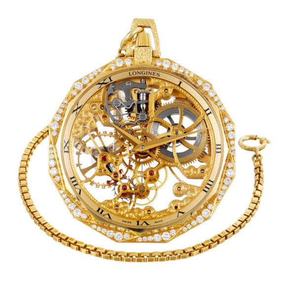 Skeletonized Swiss gold, diamond-set dress watch Circa 1985