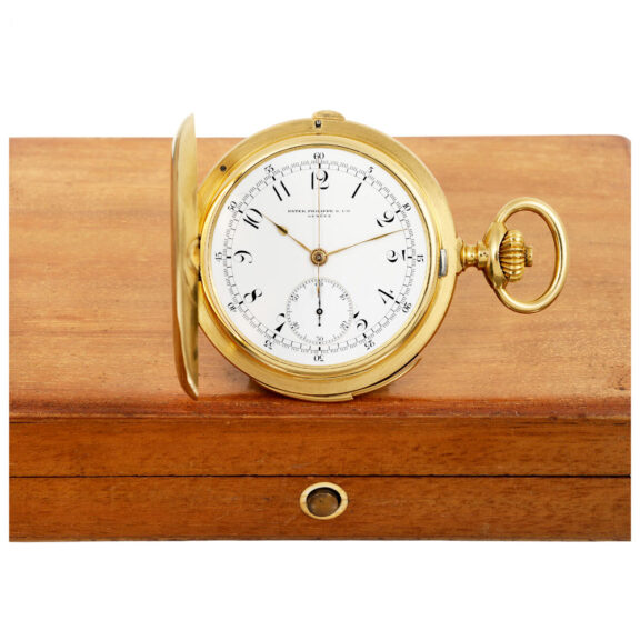 Swiss gold repeating hunting cased lever chronograph Circa 1910 Swiss gold repeating hunting cased lever chronograph Circa 1910