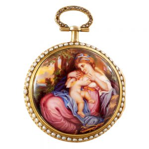 French gold, enamel and pearl-set cylinder watch Circa 1780