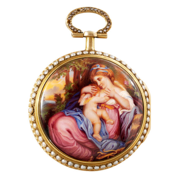 French gold, enamel and pearl-set cylinder watch Circa 1780