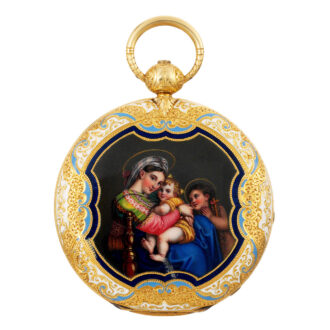 Swiss 18K gold and enamel cabriolet pendant watch Circa 1850