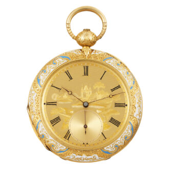 Swiss 18K gold and enamel cabriolet pendant watch Circa 1850