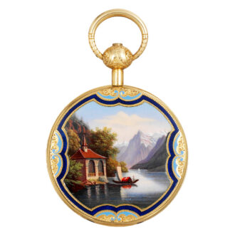 Swiss 18K gold and enamel cabriolet pendant watch Circa 1850