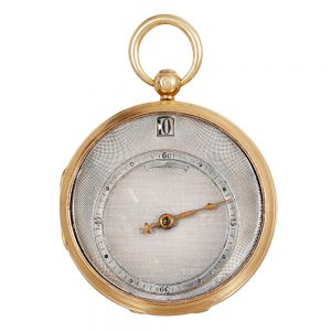 Swiss 18K gold verge pocket watch with jump hours Circa 1830