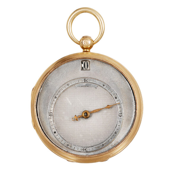 Swiss 18K gold verge pocket watch with jump hours Circa 1830