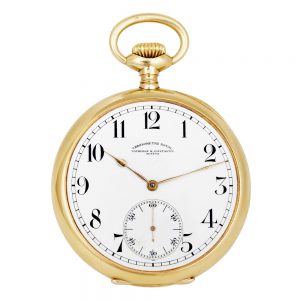 Swiss gold open faced keyless pocket chronometer Circa 1918