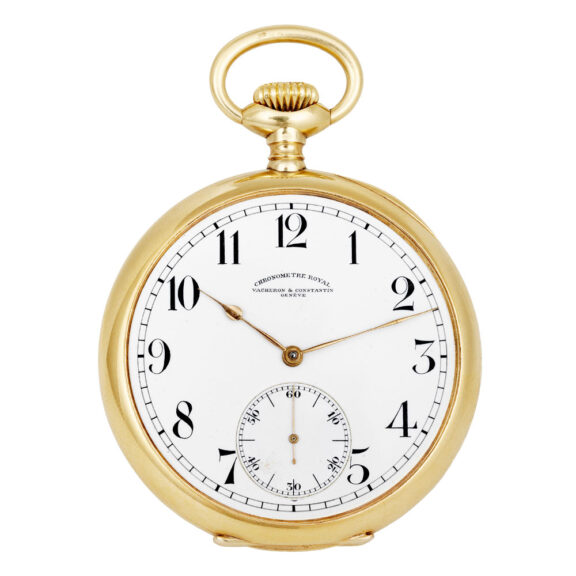 Swiss gold open faced keyless pocket chronometer Circa 1918