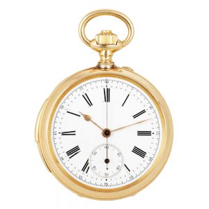 French 18K gold quarter repeating lever chronograph Circa 1890