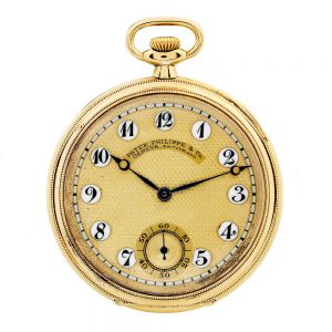 Swiss 18K gold open faced keyless lever pocket watch Circa 1910