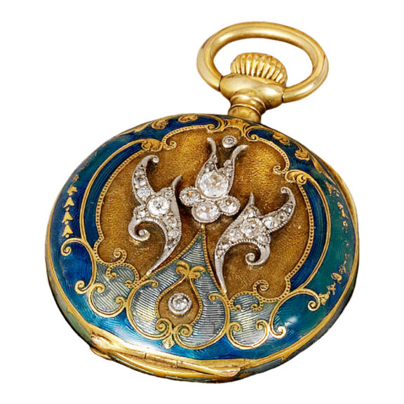 Swiss gold, enamel and diamond-set lever watch Circa 1900