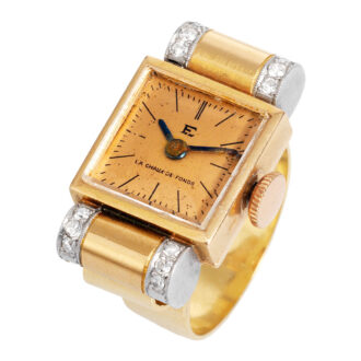 Swiss 18K gold, platinum and diamond-set ring watch Circa 1950