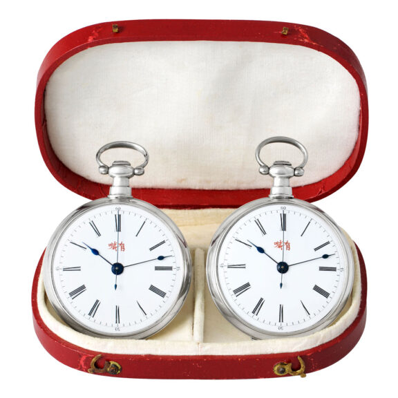 Very fine Swiss pair of silver centre seconds lever watches Circa 1875
