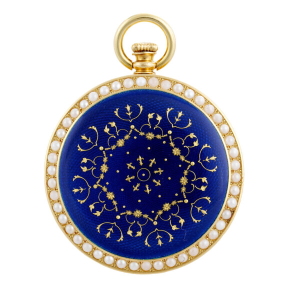 Swiss gold, enamel and pearl-set lever pocket watch Circa 1975