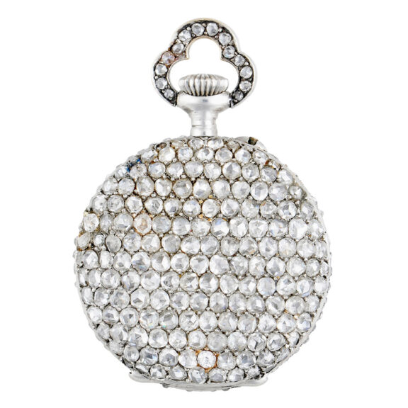 Swiss white gold and diamond-set lever pendant watch Circa 1890 Swiss white gold and diamond-set lever pendant watch Circa 1890