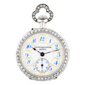 Swiss white gold and diamond-set lever pendant watch Circa 1890