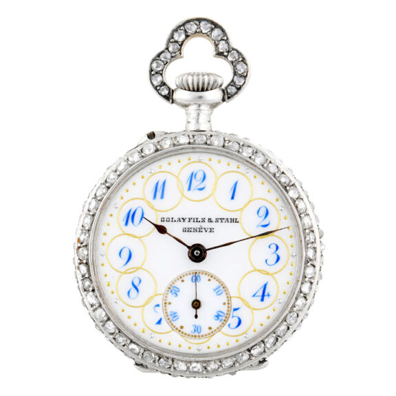 Swiss white gold and diamond-set lever pendant watch Circa 1890