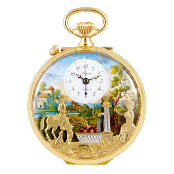 Swiss gold-plated centre seconds musical automaton Circa 1985
