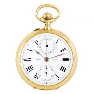 French 18K gold lever chronograph with register Circa 1905