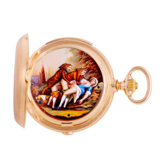 Large Swiss erotic minute repeating lever chronograph Circa 1910