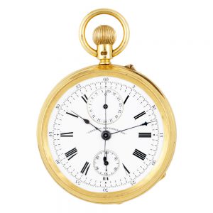 English 18K gold lever chronograph with register Circa 1889-1990