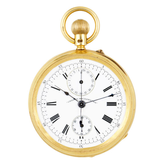 English 18K gold lever chronograph with register Circa 1889-1990