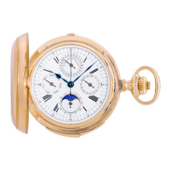Swiss rose gold hunting cased complicated lever watch Circa 1895