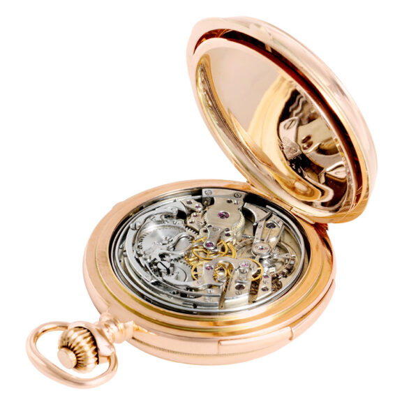 Swiss rose gold hunting cased complicated lever watch Circa 1895 Swiss rose gold hunting cased complicated lever watch Circa 1895